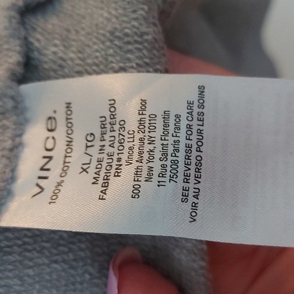 Vince French Terry Full Zip Hoodie Raglan Sleeve Front Pockets Size XL - Picture 9 of 11